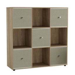 Urbn-Living 9 Cube Oak Wooden Bookcase Shelving Unit With 5 Collapsible Fabric Drawers  Beige - thumbnail 1