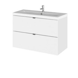 Hudson Reed Fusion Wall Hung 2 Drawer Vanity Unit & Ceramic Basin, Stylish Vanity Unit With Basin, Gloss White, 800mm - thumbnail 2