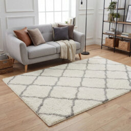 The Rugs Moroccan Shaggy Rugs And Runners Soft  High Pile Ivory And Grey Living Room Kitchen Hallway 700 - thumbnail 1