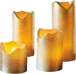 4 X Gold Real Wax Led Pillar Candles - Battery Powered Flickering Light Home Decoration - One Of Each 5, 7.5, 10 & 13Cm - thumbnail 2
