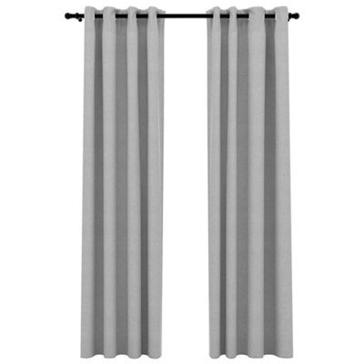 Berkfield Premium Linen-Look Blackout Curtains With Grommets 2Pcs Grey 140X225Cm