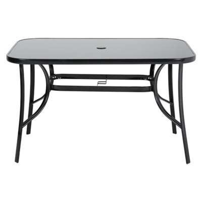 Breeins 120 X 80Cm Wrought Iron Style Garden Table With Tempered Glass Top And Parasol Hole, Black - image 1