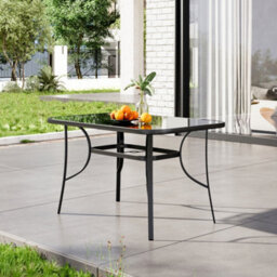 Breeins 120 X 80Cm Wrought Iron Style Garden Table With Tempered Glass Top And Parasol Hole, Black - thumbnail 2