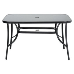 Breeins 120 X 80Cm Wrought Iron Style Garden Table With Tempered Glass Top And Parasol Hole, Black - thumbnail 1