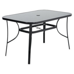 Breeins 120 X 80Cm Wrought Iron Style Garden Table With Tempered Glass Top And Parasol Hole, Black - thumbnail 3