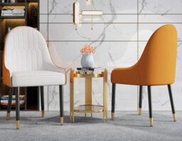 Hygrad Built to Survive 2 Piece Set Accent Armchair, Fire Resistant Pu Leather Dining Chairs Padded Seat With Mental Black Legs And Gold Horns