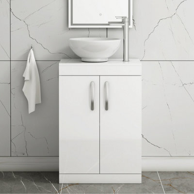 Royal Bathrooms 600mm Floor Standing Vanity Unit 2 Door Gloss White & Countertop Basin - Breeze - image 1