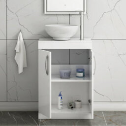 Royal Bathrooms 600mm Floor Standing Vanity Unit 2 Door Gloss White & Countertop Basin - Breeze - thumbnail 3