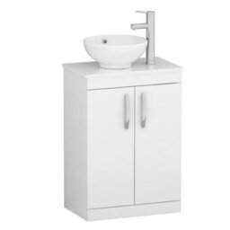 Royal Bathrooms 600mm Floor Standing Vanity Unit 2 Door Gloss White & Countertop Basin - Breeze - thumbnail 4