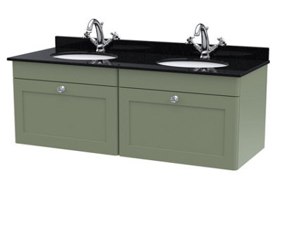 Balterley Swynnerton Traditional 2 Drawer Wall Hung Vanity Unit With Double Marble Basin, Satin Green, 1200mm - image 1