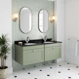 Balterley Swynnerton Traditional 2 Drawer Wall Hung Vanity Unit With Double Marble Basin, Satin Green, 1200mm - thumbnail 4