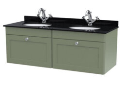 Balterley Swynnerton Traditional 2 Drawer Wall Hung Vanity Unit With Double Marble Basin, Satin Green, 1200mm