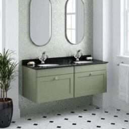 Balterley Swynnerton Traditional 2 Drawer Wall Hung Vanity Unit With Double Marble Basin, Satin Green, 1200mm - thumbnail 2