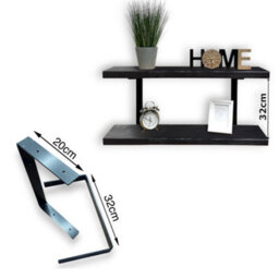 MKGT 60Cm Double Rustic Wooden Shelves Wall-Mounted Shelf With Seated Black L Brackets (Black) - thumbnail 4