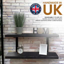 MKGT 60Cm Double Rustic Wooden Shelves Wall-Mounted Shelf With Seated Black L Brackets (Black) - thumbnail 3
