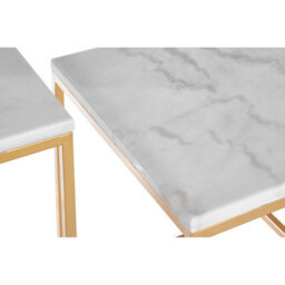 Orsina Set Of 2 Square Cuboid Side Tables, White Marble Top Nesting Tables, Gold Metal Frame Accent Tables - thumbnail 4