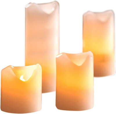 4 X Ivory Cream Real Wax Led Pillar Candles - Battery Powered Flickering Light Home Decoration - One Of Each 5, 7.5, 10 & 13Cm