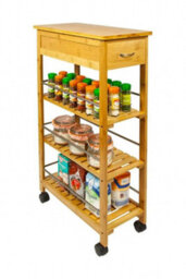 Hygrad Built to Survive 4 Tier Slimline Portable Natural Bamboo Space Saver Wood Kitchen Trolley Drawer Organizer Cart Island Storage Basket Utility Rack - thumbnail 9