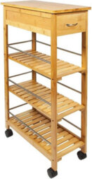 Hygrad Built to Survive 4 Tier Slimline Portable Natural Bamboo Space Saver Wood Kitchen Trolley Drawer Organizer Cart Island Storage Basket Utility Rack