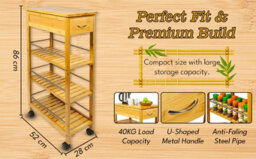 Hygrad Built to Survive 4 Tier Slimline Portable Natural Bamboo Space Saver Wood Kitchen Trolley Drawer Organizer Cart Island Storage Basket Utility Rack - thumbnail 7