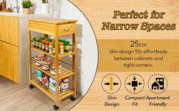 Hygrad Built to Survive 4 Tier Slimline Portable Natural Bamboo Space Saver Wood Kitchen Trolley Drawer Organizer Cart Island Storage Basket Utility Rack - thumbnail 5