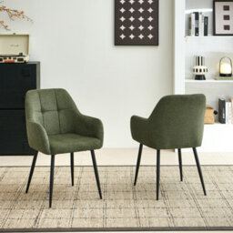 Sonara Modern Set Of 2 Dining Chairs With Plush Chenille, Curved Backrest And Metal Legs - thumbnail 1