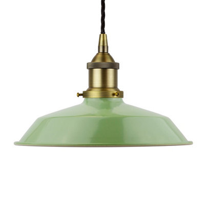 Mint Green Small Trinity Metal Painted Dome Pendant Light With Matt Antique Brass Lamp Holder And Black Twisted Cable - Se Home - image 1