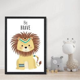 Artze Wall Art Be Brave Lion Tribal Animal Quote Art Print With Black Frame Size: A4 - thumbnail 2