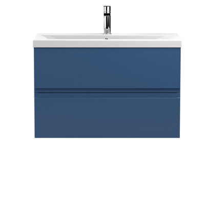 Hudson Reed Urban Satin Blue Wall Hung 2 Drawer Vanity Unit And Basin With Silent Close, 540 X 810 X 390 - image 1