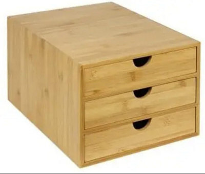Xample Drawer Bamboo Desk Organiser With A4 Drawers 3 Tier Sturdy Wooden Home Office Desktop Storage For Documents, Crafts & Stationery - image 1