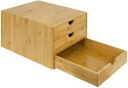 Xample Drawer Bamboo Desk Organiser With A4 Drawers 3 Tier Sturdy Wooden Home Office Desktop Storage For Documents, Crafts & Stationery - thumbnail 3