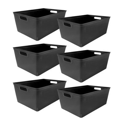Simpa 6Pc 11L Black Plastic Storage Basket Studio Organiser Trays With Handles - image 1