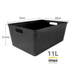 Simpa 6Pc 11L Black Plastic Storage Basket Studio Organiser Trays With Handles - thumbnail 3
