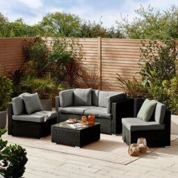 Furniturebox Orlando Black Rattan Garden Sofa Modular Outdoor Patio Couch Seating, Table & 4 Chairs Garden Corner Sofa Set +Cover - thumbnail 1