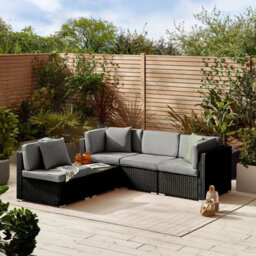 Furniturebox Orlando Black Rattan Garden Sofa Modular Outdoor Patio Couch Seating, Table & 4 Chairs Garden Corner Sofa Set +Cover - thumbnail 2