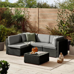 Furniturebox Orlando Black Rattan Garden Sofa Modular Outdoor Patio Couch Seating, Table & 4 Chairs Garden Corner Sofa Set +Cover - thumbnail 3
