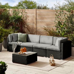 Furniturebox Orlando Black Rattan Garden Sofa Modular Outdoor Patio Couch Seating, Table & 4 Chairs Garden Corner Sofa Set +Cover - thumbnail 4