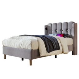 Btm Single Upholstered Bed Usb Type C Charging Linen Frame 3Ft 90X190Cm Teen Bed Grey No Mattress - thumbnail 7