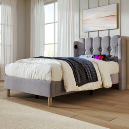 Btm Single Upholstered Bed Usb Type C Charging Linen Frame 3Ft 90X190Cm Teen Bed Grey No Mattress - thumbnail 9