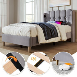 Btm Single Upholstered Bed Usb Type C Charging Linen Frame 3Ft 90X190Cm Teen Bed Grey No Mattress - thumbnail 5