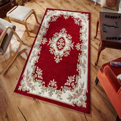 Handmade Bordered Floral Wool Easy To Clean Red Traditional Rug For Living Room & Bedroom-200Cm X 285Cm - image 1