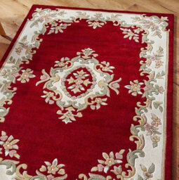 Handmade Bordered Floral Wool Easy To Clean Red Traditional Rug For Living Room & Bedroom-200Cm X 285Cm - thumbnail 2