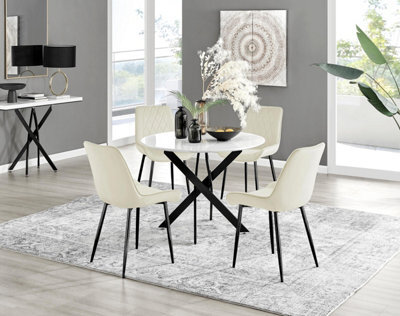 Furniturebox Uk Novara White Gloss Black Leg Round Dining Table & 4 Cream Pesaro Black Leg Chairs - image 1