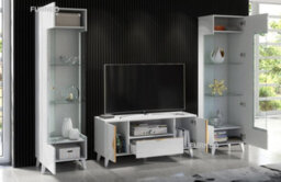 Furneo High Gloss & Matt White Living Room Set Tv Stand Display Cabinets Azzurro 8/12 White Led Lights - thumbnail 2
