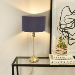 Valuelights Maggie Gold Metal Candlestick Slim Table Lamp With Navy Blue Fabric Drum Lamp Shade - thumbnail 1
