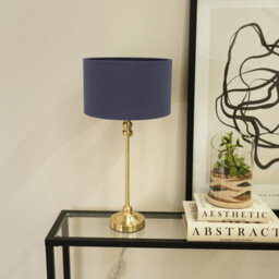 Valuelights Maggie Gold Metal Candlestick Slim Table Lamp With Navy Blue Fabric Drum Lamp Shade - thumbnail 3