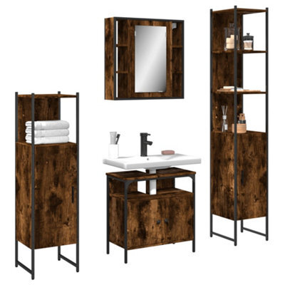 Berkfield 4 Piece Bathroom Cabinet Set Smoked Oak Engineered Wood - image 1