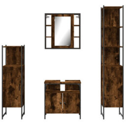 Berkfield 4 Piece Bathroom Cabinet Set Smoked Oak Engineered Wood - thumbnail 6