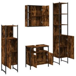 Berkfield 4 Piece Bathroom Cabinet Set Smoked Oak Engineered Wood - thumbnail 5