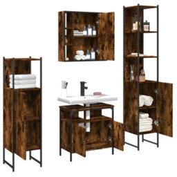 Berkfield 4 Piece Bathroom Cabinet Set Smoked Oak Engineered Wood - thumbnail 4